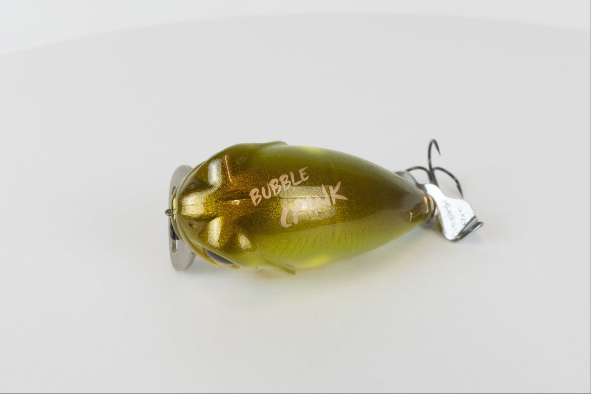 Bassday Bubble Crank - Waka Ayu - Fishing lure, back view with model stamp. 