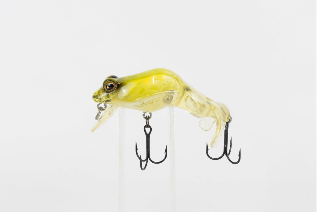 Megabass Type-X - 2005 - LCF (Lime Back Chart - Berry-Frog) - Discontinued rare fishing lure, new in original packaging. Left side view of lure. 