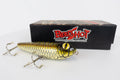 Bloodshot Raptor - Handmade Japanese Pencil Bait - Snake Skin pattern, new in original packaging, side view of fishing lure in front of packaging box. 