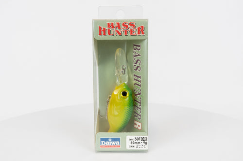 Daiwa Bass Hunter R 50F DR - Ghost Chart, Japanese made fishing lure, discontinued in original packaging, front view.