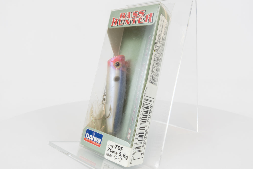 Daiwa Bass Hunter Pencil R 70F - Ghost Ayu, discontinued Japanese classic fishing lure, new in original packaging, front view.  