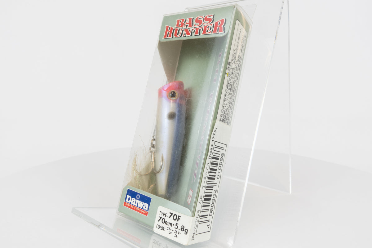 Daiwa Bass Hunter Pencil R 70F - Ghost Ayu, discontinued Japanese classic fishing lure, new in original packaging, front view.  