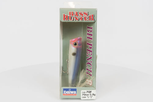 Daiwa Bass Hunter Pencil R 70F - Ghost Ayu, discontinued Japanese classic fishing lure, new in original packaging, front view.  