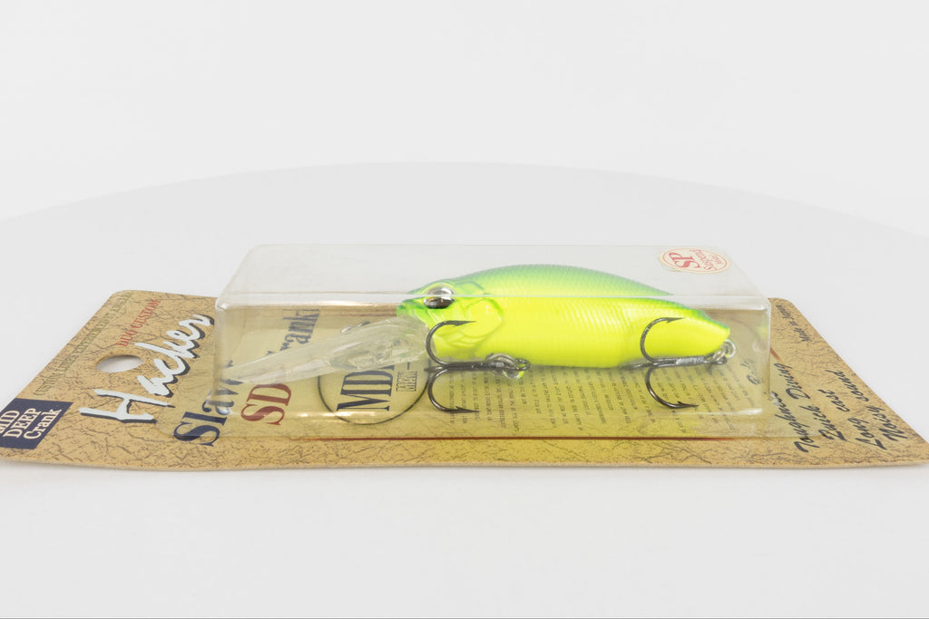 Duo / Hacker Slaver SD-Crank MDR63 - Lime Chart, Japanese discontinued fishing lure in new packaging, belly view. 