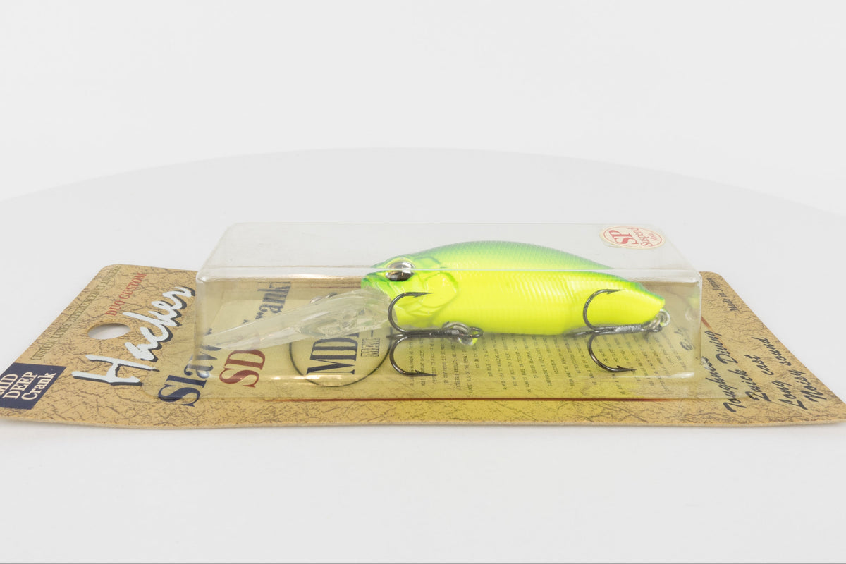 Duo / Hacker Slaver SD-Crank MDR63 - Lime Chart, Japanese discontinued fishing lure in new packaging, belly view. 
