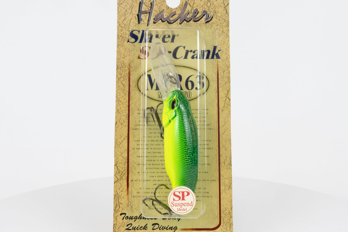 Duo / Hacker Slaver SD-Crank MDR63 - Lime Chart, Japanese discontinued fishing lure in new packaging, close up view. 