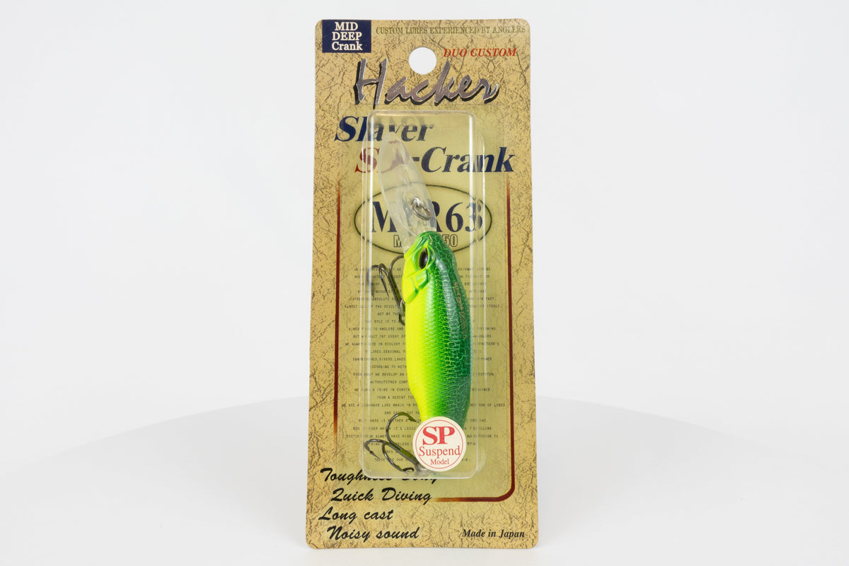 Duo / Hacker Slaver SD-Crank MDR63 - Lime Chart, Japanese discontinued fishing lure in new packaging, front view. 