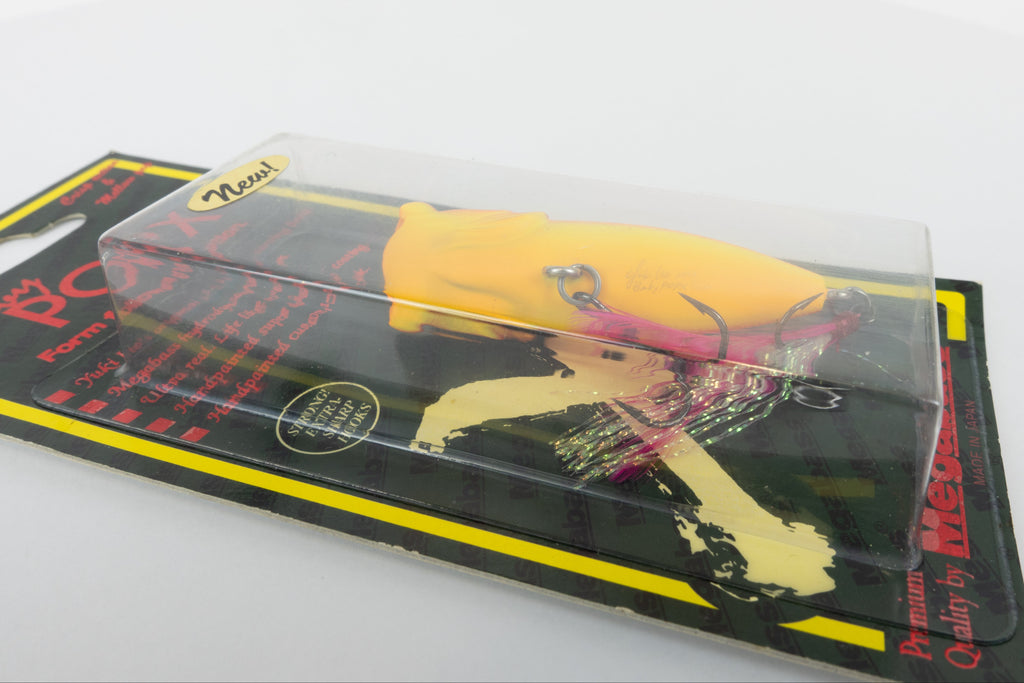 Megabass Baby Pop-X - 2012 - Aka Tora, 2012 stamped model in original packaging, lure stamp close up view. 