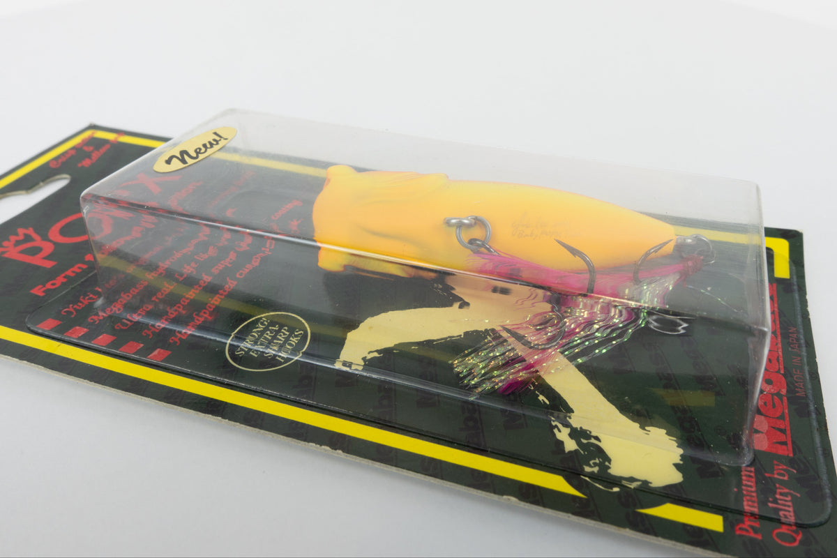 Megabass Baby Pop-X - 2012 - Aka Tora, 2012 stamped model in original packaging, lure stamp close up view. 