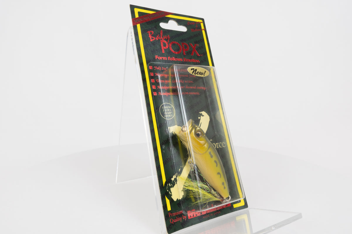 Megabass Baby Pop-X - 2012 - Tonosama Frog, 2012 stamped model in original packaging, side view. 