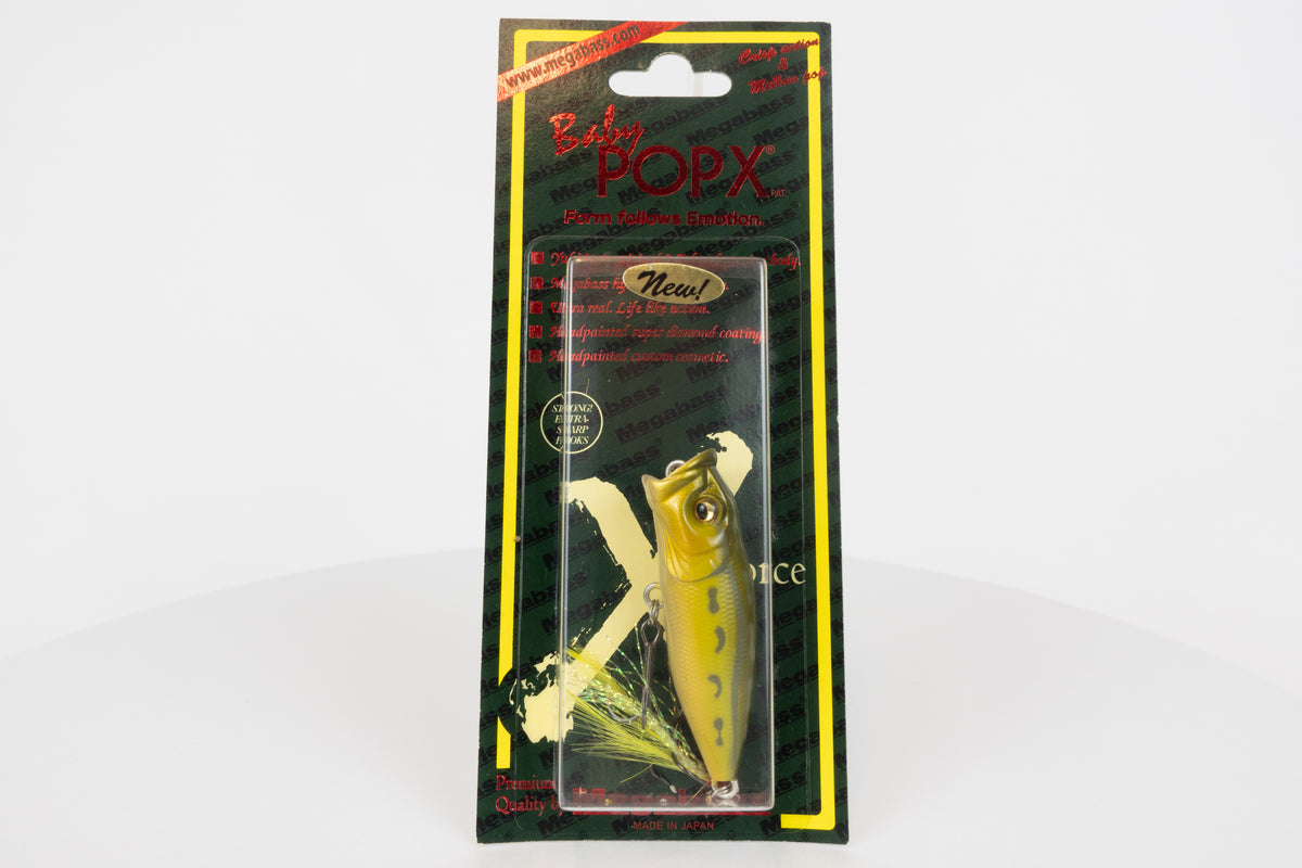 Megabass Baby Pop-X - 2012 - Tonosama Frog, 2012 stamped model in original packaging, front view. 