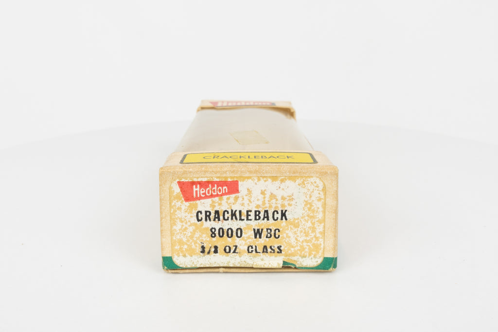 Heddon Crackleback 8000 WBC - White Black Crackle - vintage fishing lure from the USA in original packaging. View of lure box
