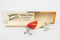 Bomber Bait Co. Bomber - vintage American fishing lure, near new condition in original packaging (aged), view of lure in front of packaging and paper insert.